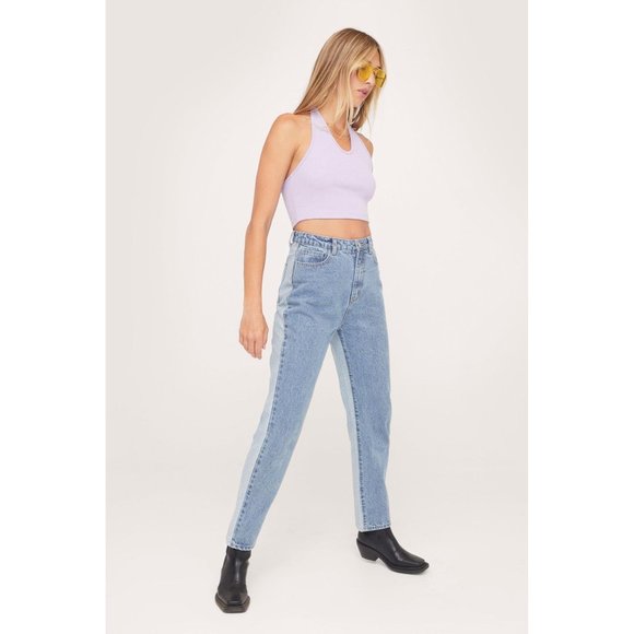 Nasty Gal Color Block High Waisted Straight Leg Jeans - Picture 1 of 8